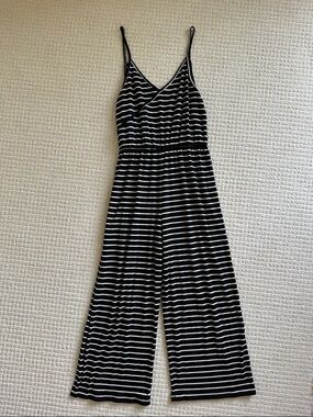 Size M soft Black and White Striped Jumpsuit - Spaghetti Strap